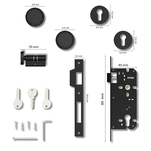 Image of GLOXY Zinc Knob Handle Set for Main Door Mortise Lock Handle for Bedroom, Mortise Door Lock Handle Set with 3 Brass Key for Room, Office | Black Finish (2 Years Warranty, Pack of 1)