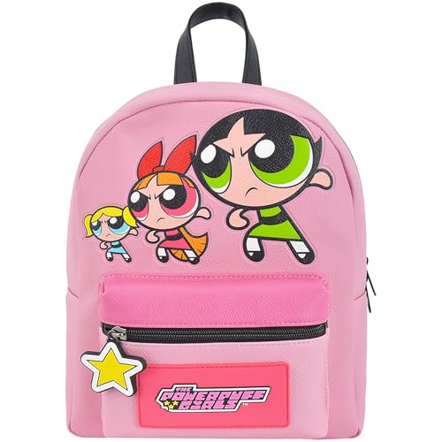 Image of Concept One The Powerpuff Girls Mini Backpack, Blossom, Bubbles, and Buttercup Small Travel Bag Purse for Men and Women, Adjustable Shoulder Straps, Multi, 10 Inch