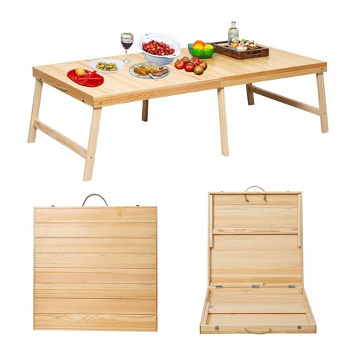 Zupemo Foldable Boho Wooden Picnic Table, No Assembly Required Portable Outdoor Indoor Low Picnic...