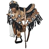 Manaal Enterprises Premium Leather Western Youth Child Barrel Racing Pony Miniature Horse Saddle Tack + Headstall, Breast Collar, Reins & Saddle Pad Size 14-18 (12' Inches Seat)