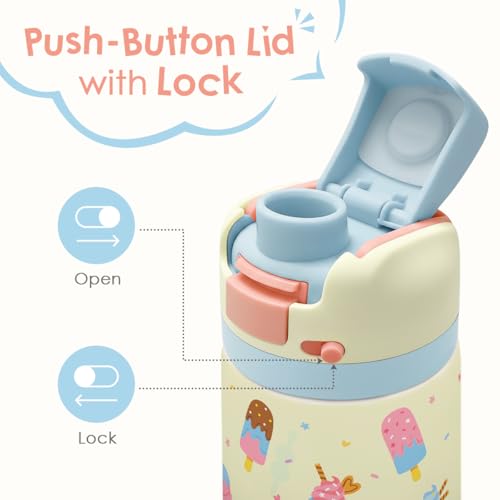 Image of Ice Cream Kids Insulated Stainless Steel Water Bottle 16 Oz, Travel Tumbler for School, Sports for Girls, Birthday, Back To School