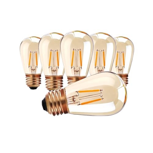 JrEam Bombilla LED de filamento E27 1W S14, Vidrio ámbar ST45, Regulable, luz Amarilla cálida de 2200 K.(6PCS_Yes_1W)