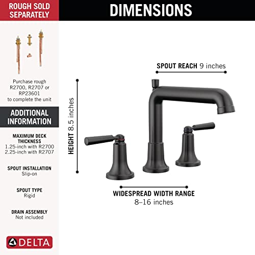Robinet baignoire Delta T2736-BL Saylor mitigeur mural noir mat - 3