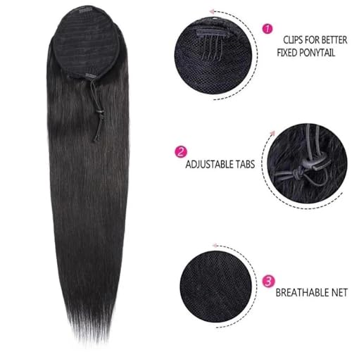Coleta de pelo natural liso de 25 cm con cordón ajustable brasileño 2