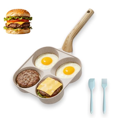 Image of Kundita Upgraded 4-Cup Egg Frying Pan, Nonstick Granite Omelette Pan with Deepened Egg Rings & Raised Handle, Breakfast Sandwich Pan for Eggs, Pancakes, Bacon, Gas & Induction Compatible, 7.9 Inch