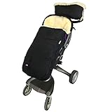 Waterproof 100% Australia Lambskin Universal Stroller Footmuff,Soft Cuddle Lambskin Bunting bag Included Extra Thick Sheepskin Gloves Anti-Freeze Stroller Handmuff,Beige