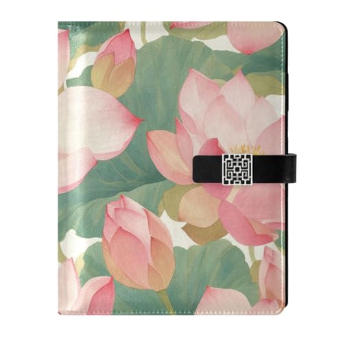 Carnet en cuir aquarelle rose de nénuphar, l'élégance du format 16,7 x 9,2