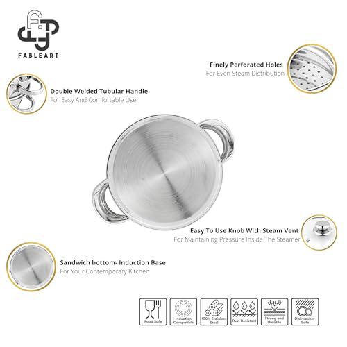 Image of Stainless Steel 2 Tier Steamer Set with Glass Lid | Pasta Steamer | Vegetable Steamer | Momo Steamer | Rice Steamer; 20 cm (Sandwich bottom)