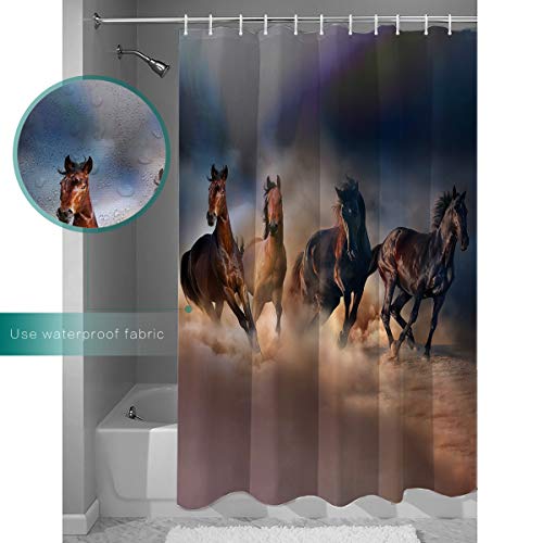 Queen Area Fabric Shower Curtains For Bathroom,Masculine Four Running Horses, Dusty Desert Theme Home Bathtubs Bathroom Curtain Decoration Set With 10 Hooks Washable 48"X72" #TOP2