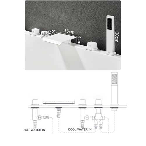 Robinet Blanc Cascade de Bain avec 2 modes de douche et 3 leviers blancs LWX - 6