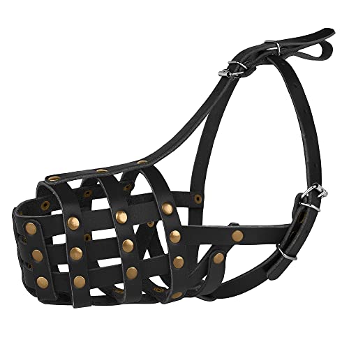 Leather Dog Muzzle German Shepherd Adjustable Breathable Doberman Dalmatian Setter Basket Medium Large Breeds Black Brown Red Green (Black, Large) #TOP1