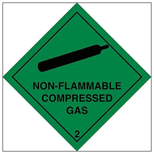 V Safety Non-Flammable Compressed Gas Warning Hazard Diamond Sign - 100mm x 100mm - Self Adhesive Vinyl