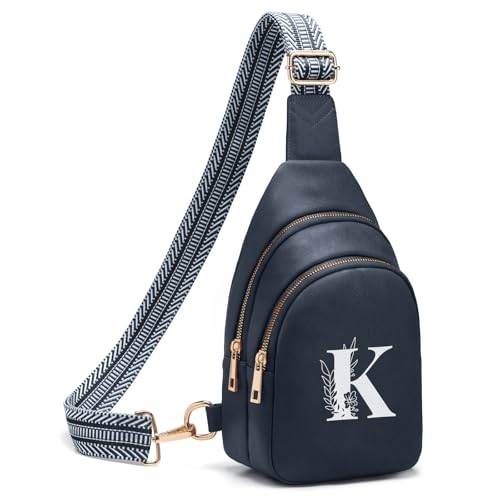 Crossbody Bags for Women Initial Sling Bag Cross Body Fanny Packs Personalized Gifts for Mom Women Wife Navy Blue K