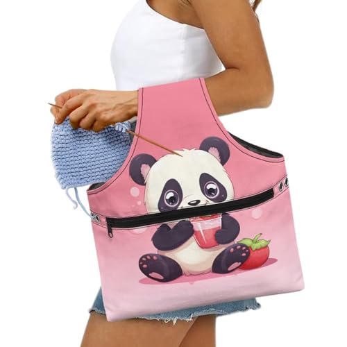 Image of ZUXONGSY Panda Yarn Bags for Crocheting on the Go Strawberry Crochet Hook Organizer Knitting Bags NAD Totes,Holding Yarn Crochet Hook Needles,Large