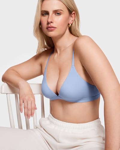 Image of INLYRIC Women's Inbarely Triangle Bralette Plunge Unlined Seamless Bra No Underwire Sexy Comfortable Everyday