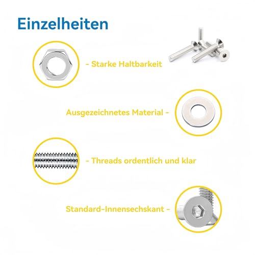WZHUIDA 630 Stück M3 Schrauben Set, Edelstahl Senkkopfschrauben Metrisch Innensechskant Schrauben Muttern und Unterlegscheiben Sortiment Set, Gewindemaschinen Sechskantschrauben