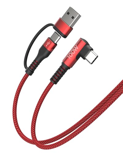 MINLLU USB C to USB C Cable, 100W [6Ft/2Pack 90 Degree] Type C to Type C 20V/5A Super Fast Charging Nylon Braided Cable for MacBook Pro 2021/20/19,iPad Pro 2021/20/Mini,Galaxy (20ft, Red)
