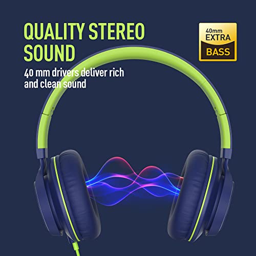 Ailihen C8 (Upgraded) Headphones With Microphone And Volume Control Folding Lightweight Headset For Cellphones Tablets Smartphones Chromebook Laptop Computer Pc Mp3/4 (Blue Green) #TOP1