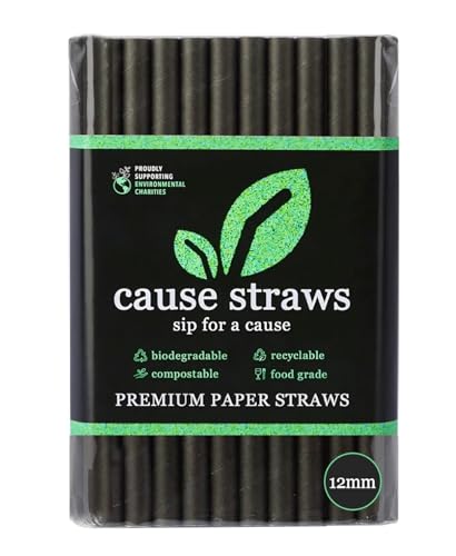 Image of (12mm, 50 Straws) | Biodegradable Premium Drinking Straws | Black Colour | for Thick Shakes and Bubble Tea /Boba Tea | Sip for A Cause | (12MM, Black)