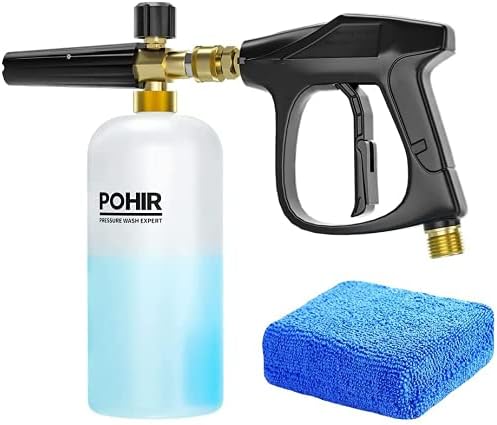 POHIR Pressure Washer Gun with Foam Cannon Kit, Car Wash Foam Short Gun with 1/4 Inch Quick Connector, Short Wand Pressure Washer Gun 3400 PSI, Microfiber Applicator Foam, Car Washing Sponge Mitts