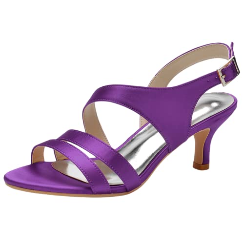 Sandales à bout ouvert femme violettes pour briller en soirée avec strass et talon de 6 cm