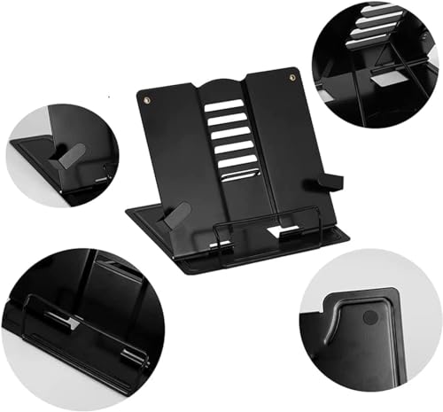 Image of Metal Book Stand Holder | Adjustable Cookbook Holder, Non-Slip & Stable, Foldable & Portable, Multi-Function (Black)