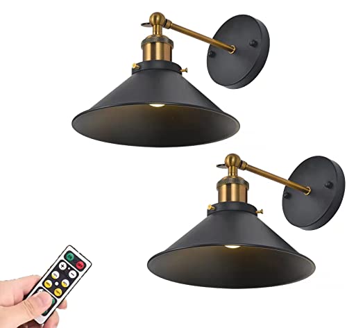 OWOHYG Apliques de Pared industriales Que Funcionan con Pilas, Juego de 2, sin Cables, Apliques de Pared rústicos, iluminación de Pared inalámbrica Regulable a Distancia, Color