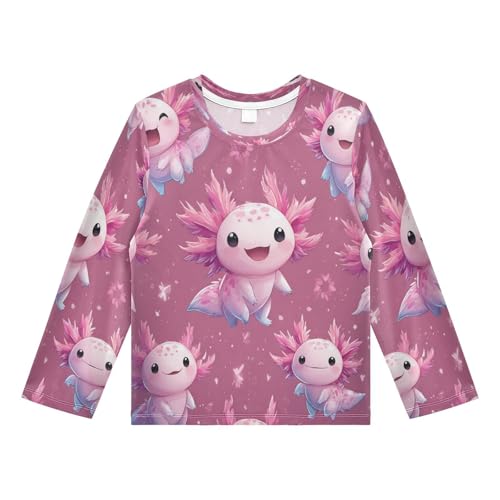 Cute Axolotls Kawaii Boys Rash Guard Long Sleeve UPF 50+ Boys Swim Shirt Quick Dry Shirt for 3-12 Years