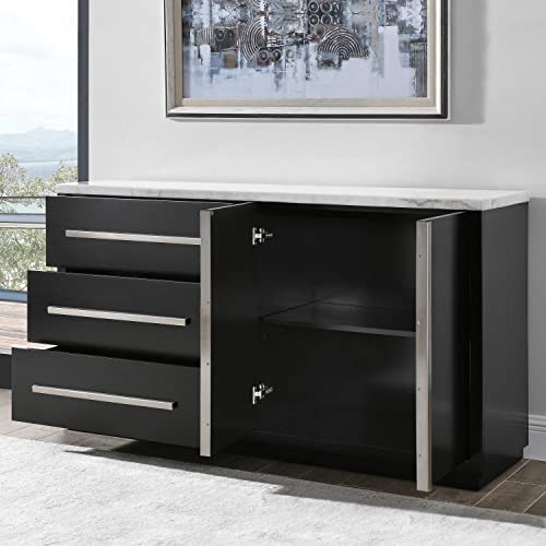 Steve Silver Furniture Camila Sideboard, Ebony, White Marble Top #TOP5