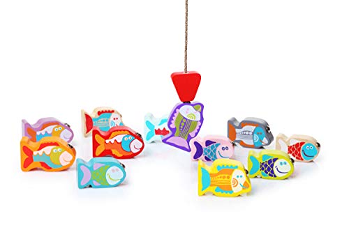 Image of CUBIKA Wooden Fishing Game - Magnetic Fishing Toy for Kids Ages 2+ - Montessori Fine Motor Skill Game with 2 Rods - FSC-Certified Wood, German Water-Based Paints