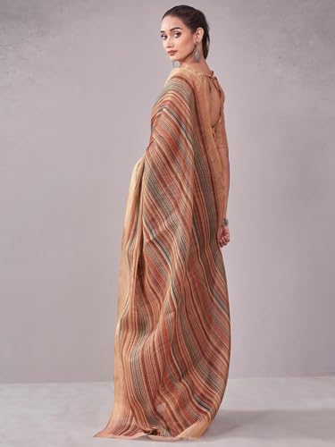 Image of Satrani Women's Shimmer Silk Printed Saree with Unstitched Blouse Piece