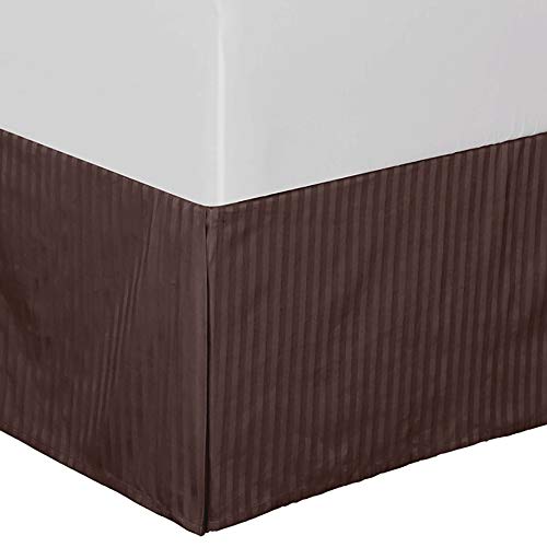 Royal Tradition Damask Striped 300-Thread-Count, 100-Percent Cotton Queen Pleated Tailored, 15-Inch Drop, Split Corners Bed Skirt, Chocolate