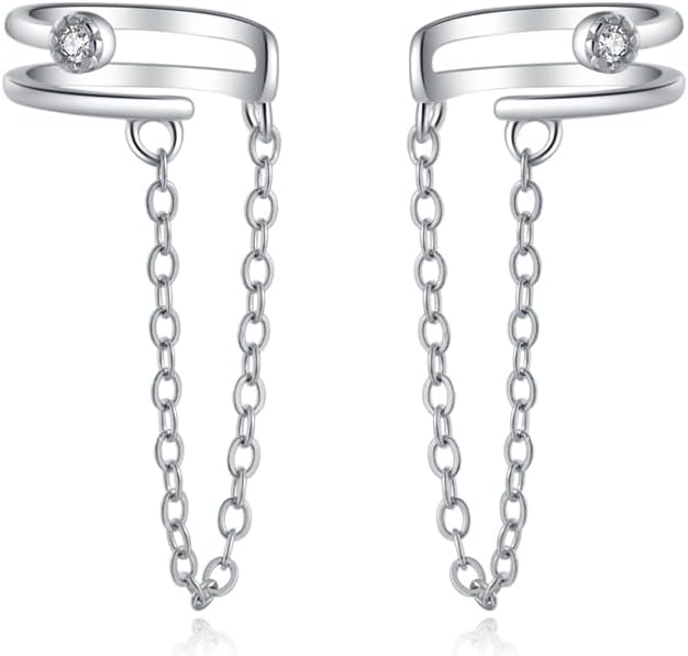 Reffeer Solid 925 Sterling Silver Cuff Earrings Chain for Women Cartilage Wrap Earrings Helix Cuffs