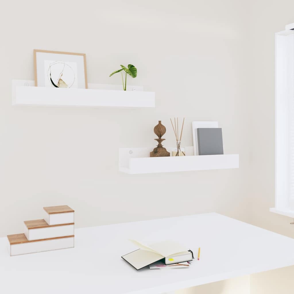 Półki ścienne z litego drewna sosnowego, zestaw 2 sztuk, białe, 50 x 12 x 9 cm, wiszące, do regału na książki, półka ścienna, dekoracja do salonu, kuchni