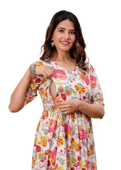 TADA Women's Cotton Floral Printed Maternity Feeding Kurti with Zipper Maternity Gown for Women Feeding Dress-picture-44