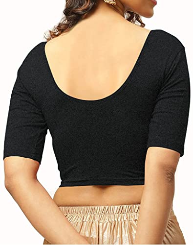 Image of THE BLAZZE 1303 Women's Cotton Scoop Neck Backless Elbow Sleeve Crop Top Readymade Saree Blouse for Women
