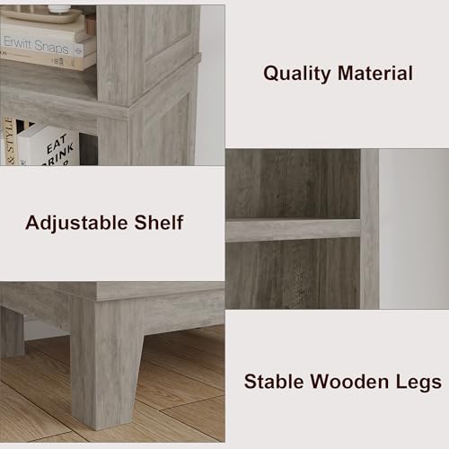 GarveeHome 71" Tall Bookcase w/Adjustable Shelves & 31.5" Width, 5 Tier Farmhouse Bookshelf with Wooden Legs, Rustic Vintage Book Shelf for Living Room Office Library (Brown, Narrow)