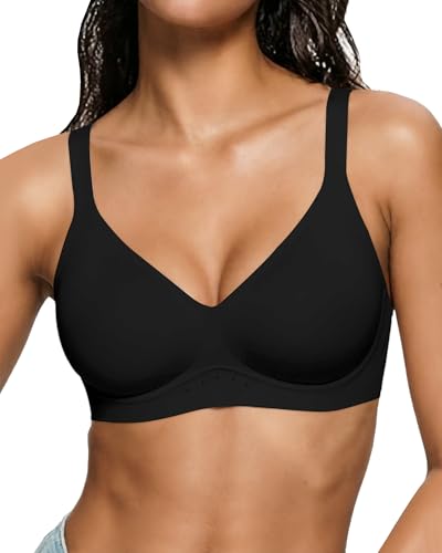 As Fairy Bras for Women Wireless Wirefree Jelly No Underwire Full Coverage Seamless Comfortable Breathable Bra(Pure Black 34C)