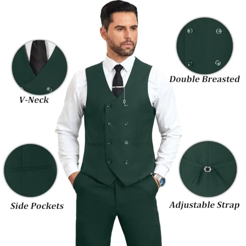 Image of Mens Suit Slim Fit 3 Piece Double Breasted Suit Men Formal Tuxedo Set Casual Wedding Prom Groom Suits