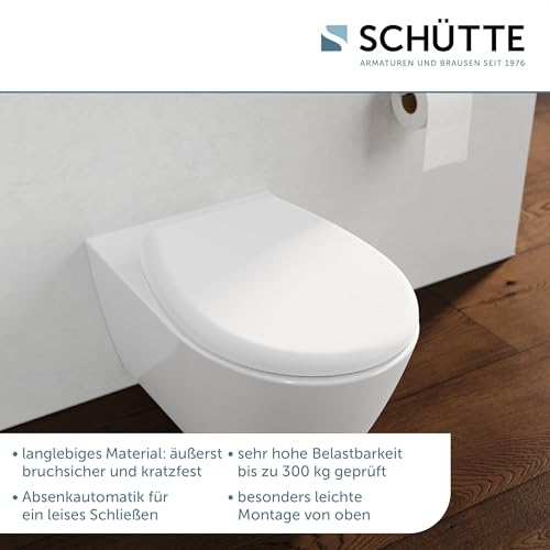 WC-Sitz mit Absenkautomatik | thermoplast | Abnehmbarer Klodeckel aus bruchsicherem Material | Einfache DIY Montage durch Montageschablone | Toilettendeckel und Brille bis 500 kg belastbar | Weiß