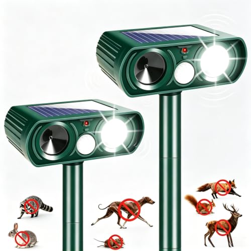 Upgraded Deer Repellent Devices,Solar Ultrasonic Animal Repellent Outdoor