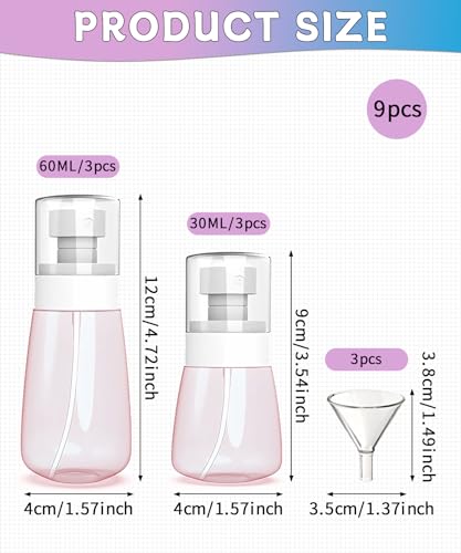 6 Pack Small Spray Bottles - Travel Size 3 Pack 1oz/30ml and 3 Pack 2oz/60ml with 3pcs Funnels, Fine Mist Mini Plastic Refillable Spray Bottles - Pink4