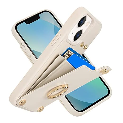 LAMEEKU Wallet Case Compatible with iPhone 13, Case with Card Holder, RFID Blocking Leather Cover 360°Rotation Ring Kickstand Protective Bumper Designed for Apple iPhone 13 6.1'' (2021) Beige