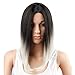 YOPO® Grey Ombre Wig - Silver Gray Ombre Mid-Length Straight Wigs Dark Roots Long Synthetic Hair Full Wigs for Women with Free Wig Cap(Long Ombre Gray Straight Wig)