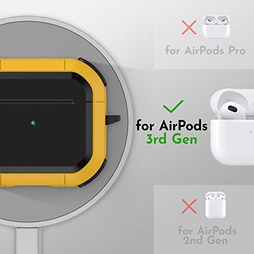 SURPHY Armor Case Designed for Airpods 3 Case (2021), Full-Body Rugged Protective Case with Keychainfor Airpod 3rd Generation [Front LED Visible] (Yellow)