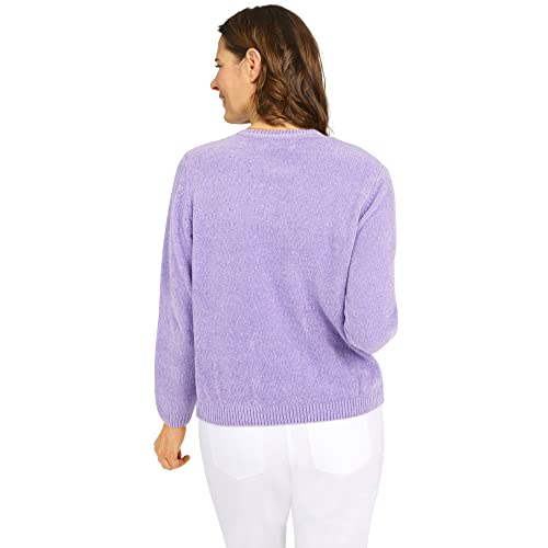 Alfred Dunner Women's Womens Crewneck Long Sleeve Floral Chenille Sweater Size M Lilac #TOP2