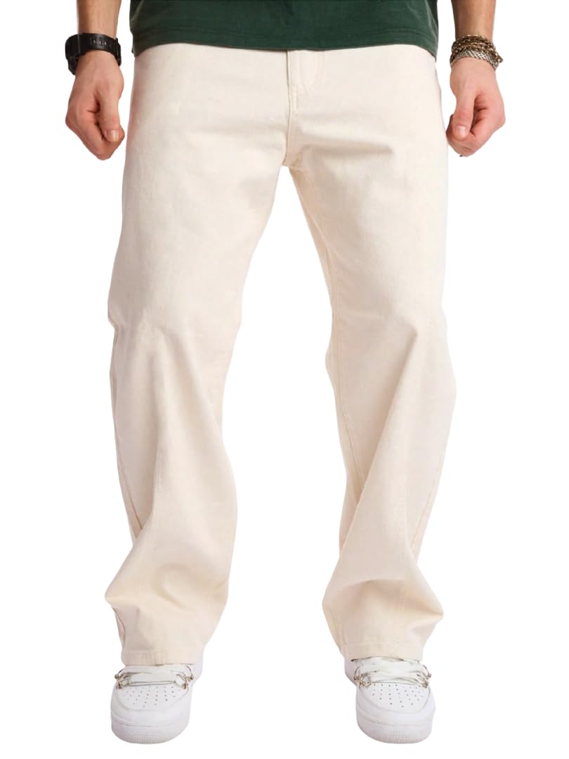 Men's Relaxed Fit Straight Jeans, Beige-image-42
