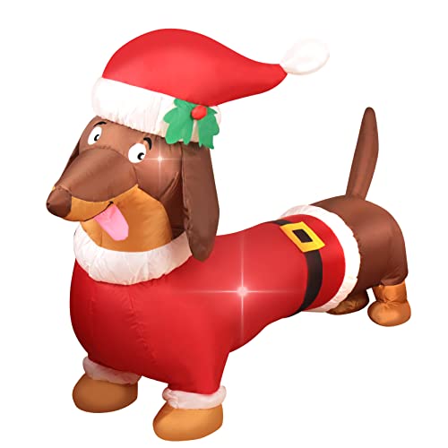 Chien teckel de Noël gonflable 1,5m : décoration jardin extérieure