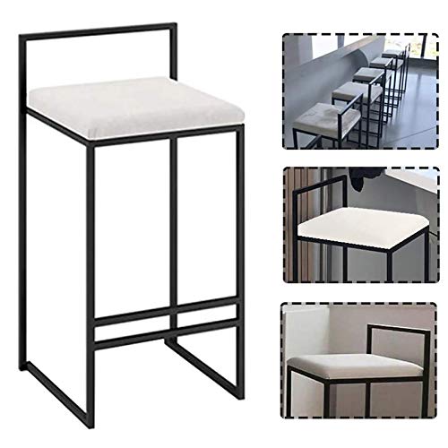 Elegante Decoración para El Hogar Asiento Cuadrado de Terciopelo Taburetes de Bar Sillas con Base De Metal Negro, Taburete de Barra De Desayuno de Cocina, Barra De Bistró Taburete de Café, Blanco Cover