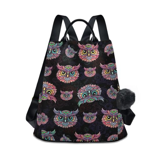 Sac à dos imprimé hibou à plusieurs poches et pompon fantaisie